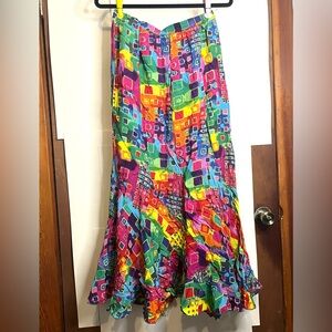 VTG 90s Carrie Allen Geometric Rainbow Viscose Maxi Skirt